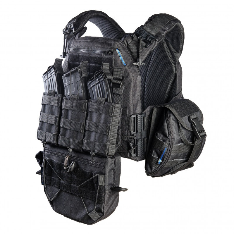 Плитоноска бронежилет WARMOR 3 чорна зі швидким скиданням MOLLE 8 підсумків + кишені під бічний захист