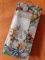 Скатертина лляна українська вишивка 150 на 220 см біла в подарунковій коробці