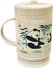 Бамбукова еко чашка з кришкою "Панди" 250мл, натуральний бамбук ручна робота
