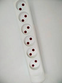 Колодка 6 гнізда без заземлення, біла, NEOMAX