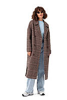 Пальто женское миди шерстяное двубортное демисезонное весеннее осеннее деловое, клетчатое, Кофейный 42