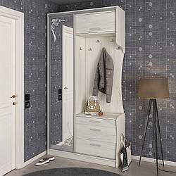 Сучасна вузька шафа в прихожу коридор 120 см з дзеркалом Таня-купе висока Летро дуб білий крафт