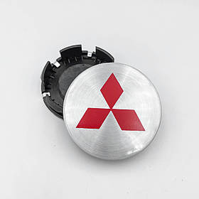 Ковпачки (заглушки) в литі диски MITSUBISHI (Міцубісі) 58 мм Сірий Червоний лого