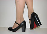 Жіночі чорні туфлі екошкіра на стійкому підборі розмір 36, фото 3