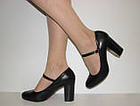 Жіночі чорні туфлі екошкіра на стійкому підборі розмір 36, фото 5
