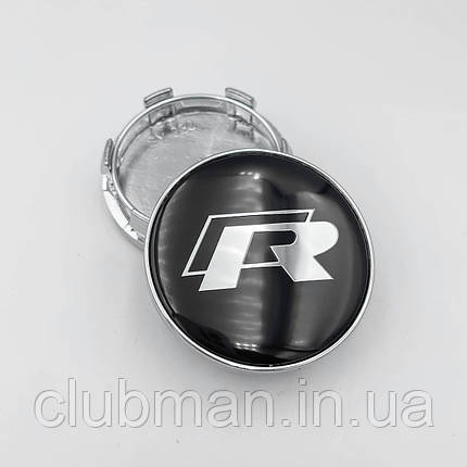 Ковпачки (заглушки) на литі диски VW R-line (Фольксваген) 60 мм Хром лого Чорні, фото 1