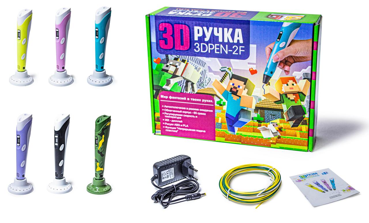 3D Ручка Minecraft з дисплеєм та підставкою. Пластик у комплекті. 6 кольорів