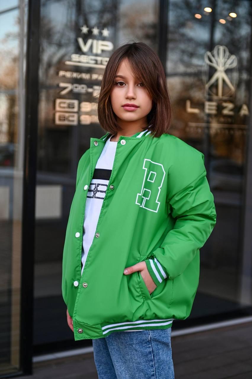 Детская подростковая куртка бомбер оверсайз куртка с плащевки на синтепоновой подкладке Зелёный, 140-146 - фото 2 - id-p1909642364