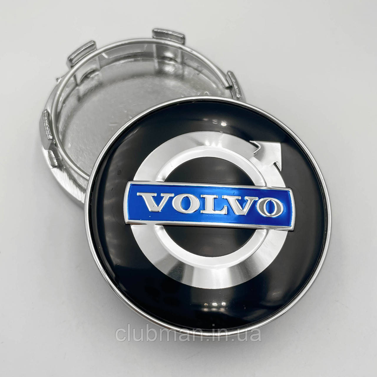 Ковпачки (заглушки) на литі диски VOLVO (Вольво) 60 мм Синій логотип, Чорні