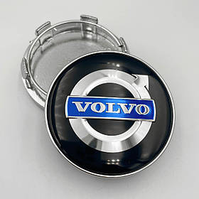 Ковпачки (заглушки) на литі диски VOLVO (Вольво) 60 мм Синій логотип, Чорні