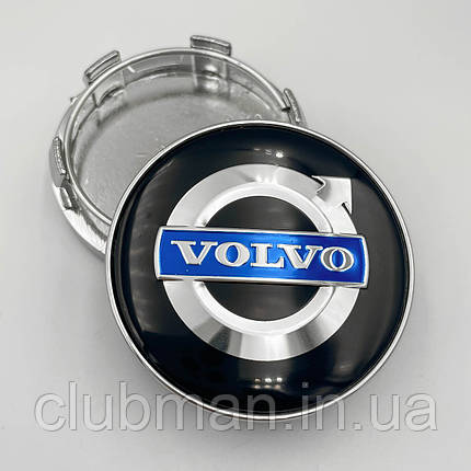Ковпачки (заглушки) на литі диски VOLVO (Вольво) 60 мм Синій логотип, Чорні, фото 1