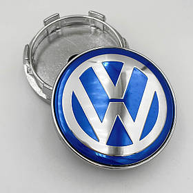 Ковпачки (заглушки) на литі диски VW (Фольксваген) 60 мм Хром лого Сині