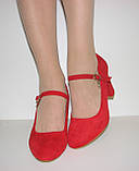 Туфлі жіночі замшеві червоного кольору на каблуці з ремінцем 38, фото 2