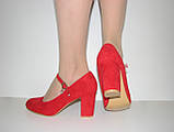Туфлі жіночі замшеві червоного кольору на каблуці з ремінцем 38, фото 3