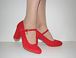 Туфлі жіночі замшеві червоного кольору на каблуці з ремінцем 38, фото 4