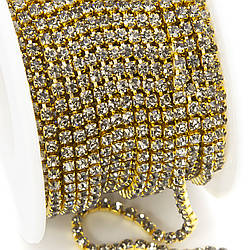 Стразовий ланцюг ss8 (2,5 мм) 1 м Black diamon gold