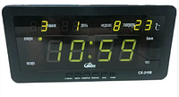 Часы електронные с будильником настольные от сети и батареек с зелёными диодами CX-2158-2
