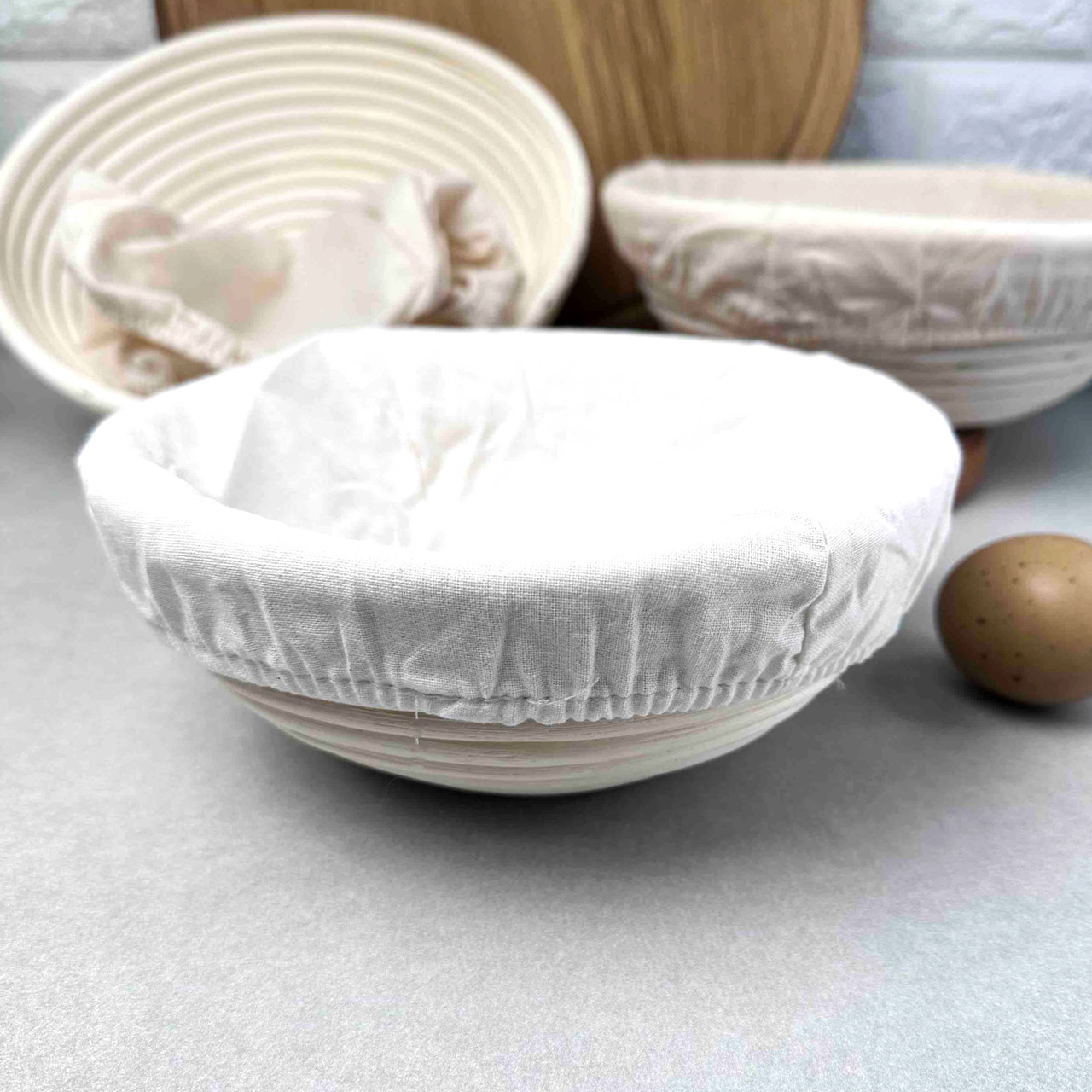 Круглий ротанговий кошик 22 см для вистоювання хліба зі змінним чохлом