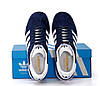 Кросівки чоловічі Adidas Gazelle Blue White (сині з білим) Адідас Газель Замшеві кеди В'єтнам Унісекс, фото 7
