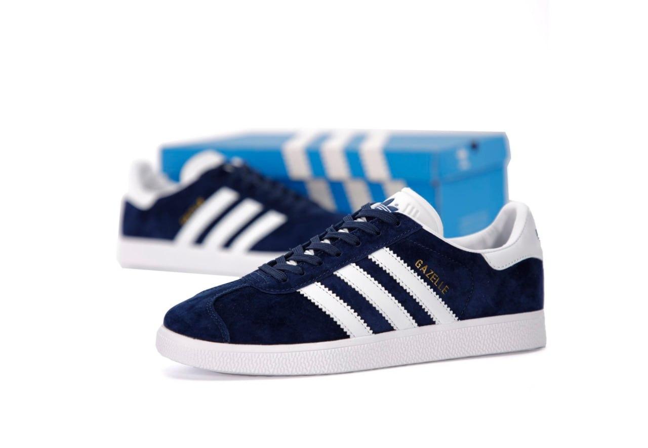 Кросівки чоловічі Adidas Gazelle Blue White (сині з білим) Адідас Газель Замшеві кеди В'єтнам Унісекс