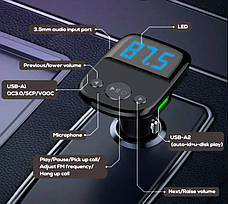 FM модулятор трансмітер блютуз LDNIO C706Q Bluetooth адаптер зарядний пристрій 2 USB Чорний, фото 5