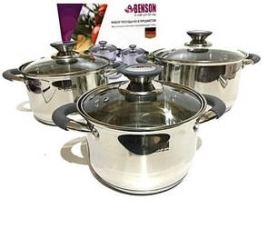 Набір каструль 6 предметів неіржавкої сталі BN-190 для готування, Якісні каструлі для кухні з ручками