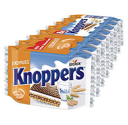 Knoppers Erdnuss 8шт Вафлі з шоколадною і молочною начинками з арахісом 200g