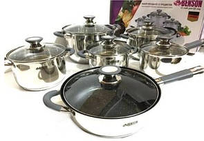 Якісні каструлі 12 предметів неіржавкої сталі BN-193 для готування, Набір каструль для кухні з товстим дном
