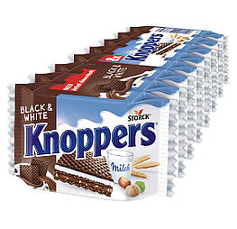 Knoppers Black & White 8 шт Шоколадні вафлі з молочною і шоколадно-горіховою начинками 200g