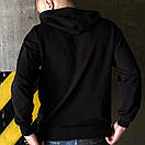 Чорне чоловіче худі кенгуру з принтом трикотаж двонитка / Кофта з кишенями та капюшоном осінь весна, фото 3