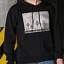 Чорне чоловіче худі кенгуру з принтом трикотаж двонитка / Кофта з кишенями та капюшоном осінь весна, фото 4