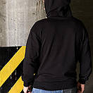 Чорне чоловіче худі кенгуру з принтом трикотаж двонитка / Кофта з кишенями та капюшоном осінь весна, фото 7