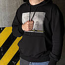 Чорне чоловіче худі кенгуру з принтом трикотаж двонитка / Кофта з кишенями та капюшоном осінь весна, фото 5