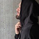 Чорне чоловіче худі кенгуру з принтом трикотаж двонитка / Кофта з кишенями та капюшоном осінь весна, фото 10