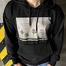 Чорне чоловіче худі кенгуру з принтом трикотаж двонитка / Кофта з кишенями та капюшоном осінь весна, фото 9