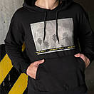 Чорне чоловіче худі кенгуру з принтом трикотаж двонитка / Кофта з кишенями та капюшоном осінь весна, фото 6