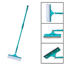 Щітка для вікон скломийка з телескопічною ручкою двостороння повортна бірюзова 124 см