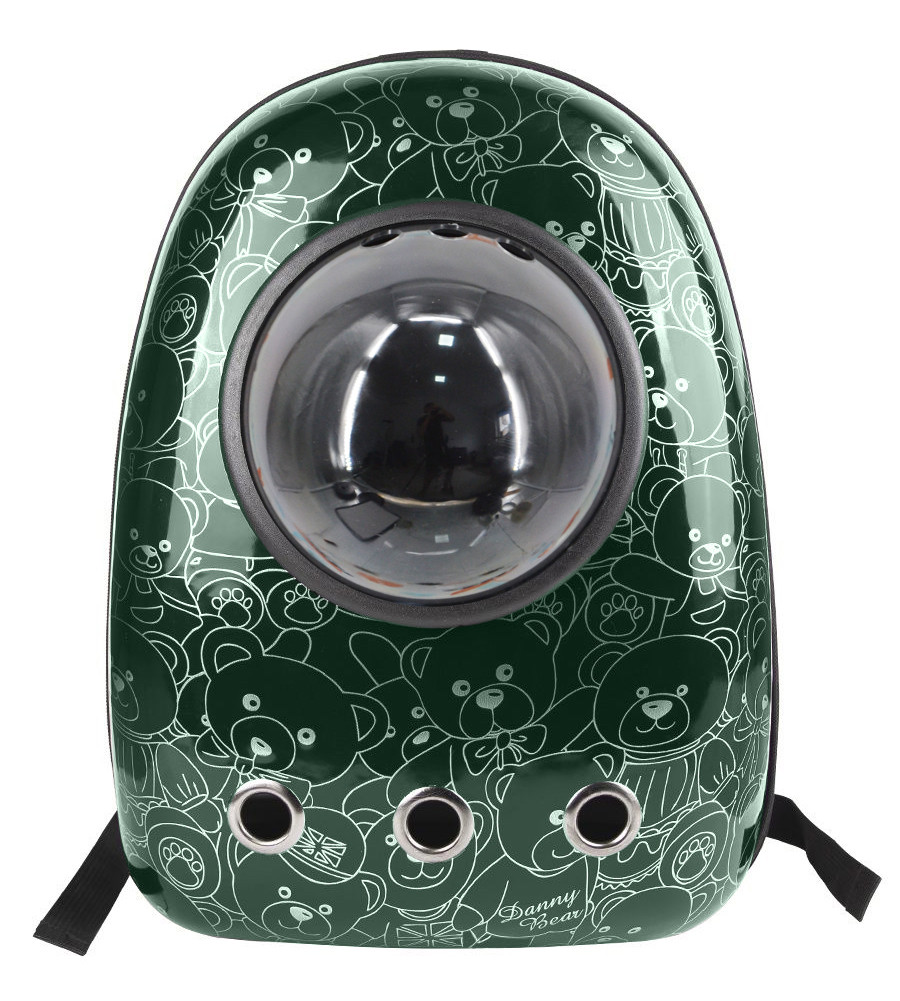 Рюкзак для перенесення кішок і собак з ілюмінатором CosmoPet Темно-зелений ведмедик