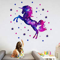 Интерьерная виниловая 3Д наклейка на стену Единорог Радужный фиолет