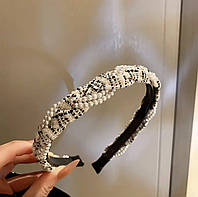 Красивий твідовий обруч з перлами для волосся, женский ободок «Chanel"