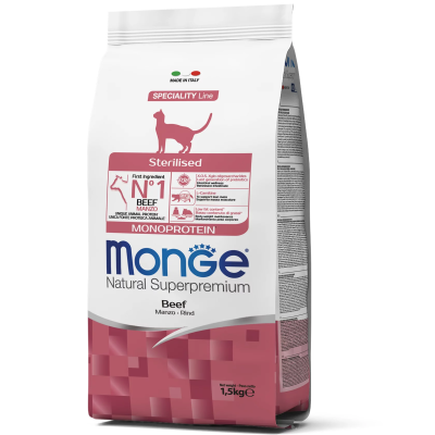 Сухий корм для стерилізованих котів Monge (Монж) Cat Monoprotein Sterilised з яловичиною 1.5 кг