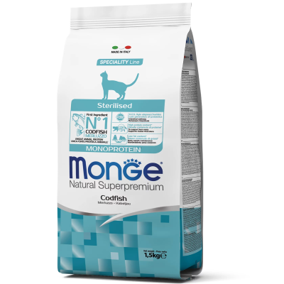 Сухий корм для стерилізованих котів Monge (Монж) Cat Monoprotein Sterilised з тріскою 1.5 кг