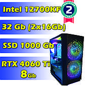 Ігровий комп'ютер / ПК Intel 12700KF (12 x 3.6 GHz) / 32Gb DDR4 / SSD 1000Gb / RTX 4060 Ti 8Gb