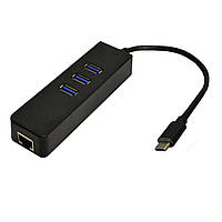Адаптер Dynamode USB 3.1 Type-C - RJ45 Gigabit Lan, 3*USB 3.0-порта, Win7/8/10, Mac OS X, черный