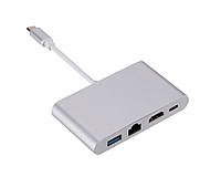 Адаптер Dynamode USB3.1 Type-C to 1хHDMI, 1хRJ-45, 1хUSB 3.0, 1хUSB Type-C Female, р.до 4K 3840x2160