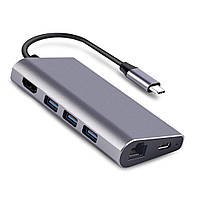 Адаптер Dynamode USB3.1 Type-C to HDMI, 3хUSB3.0, RJ45, USB Type-C Female, SD/MicroSD, раз.3840x2160