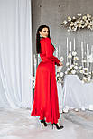 Червона шовкова довга сукня з воланами, фото 2