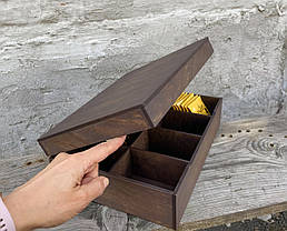 Органайзер для пакетиків чаю з кришкою (8 комірок) 30х22х10 см, коричневий, фото 3