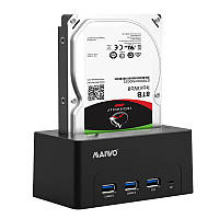 Док-станция Maiwo для HDD 2,5"/3,5" SATA через USB3.0 безвинтов. крепл. 3*USB3.0-порта пластик черн.