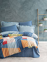 Комплект постельного белья двуспальный синий в разноцветные квадраты Cotton box Modern Cosy
